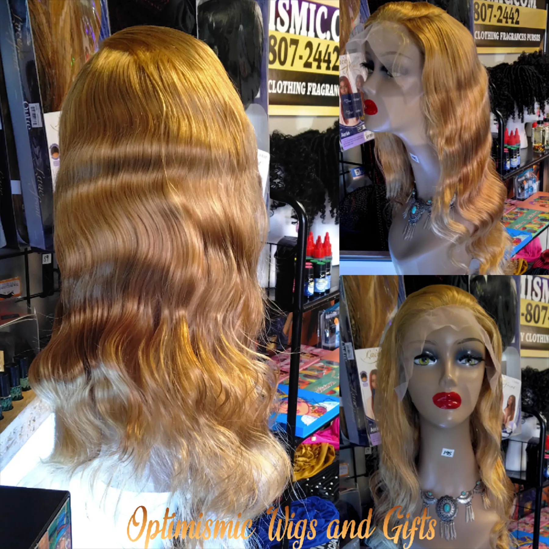 Amore $195 100% Honey Blonde Human Hair Body Wave Wigs 22inches Optimismic Wigs and Gifts West St Paul MN