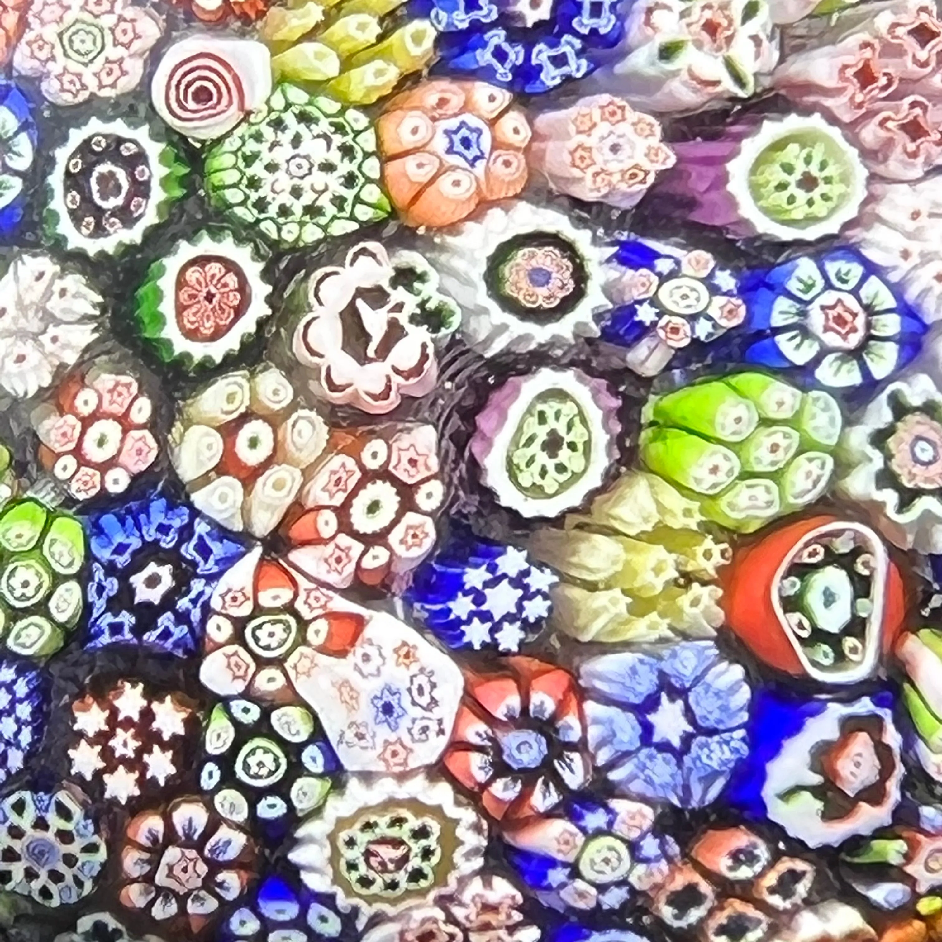 Antique Baccarat 1847 Closepack "Church Weight" with Complex Millefiori Gridel Silhouette Canes & One Flower Stem Murrine