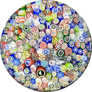 Antique Baccarat 1847 Closepack "Church Weight" with Complex Millefiori Gridel Silhouette Canes & One Flower Stem Murrine