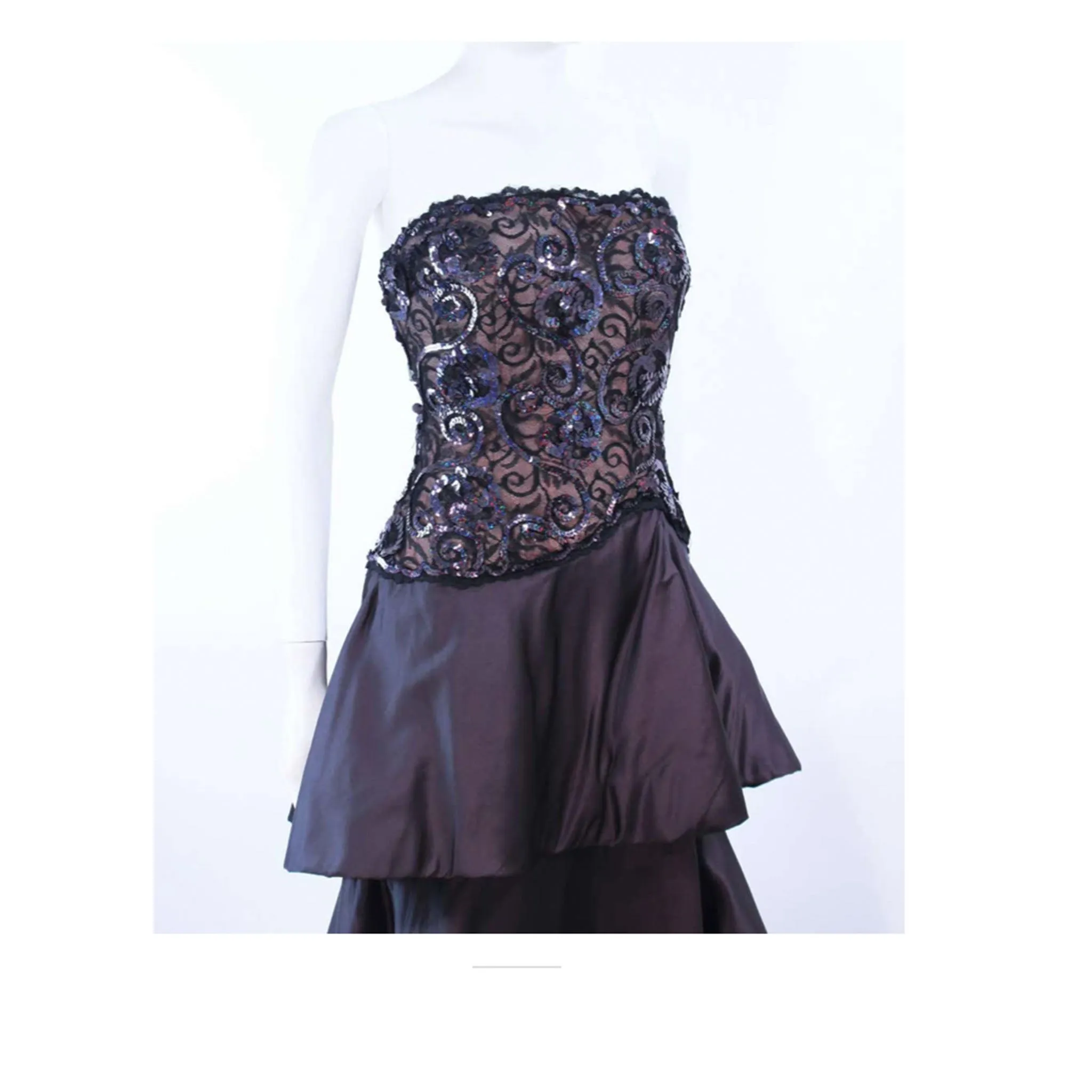 ARNOLD SCAASI 1980s Black Lace Sequin Tiered Gown Size  4-6
