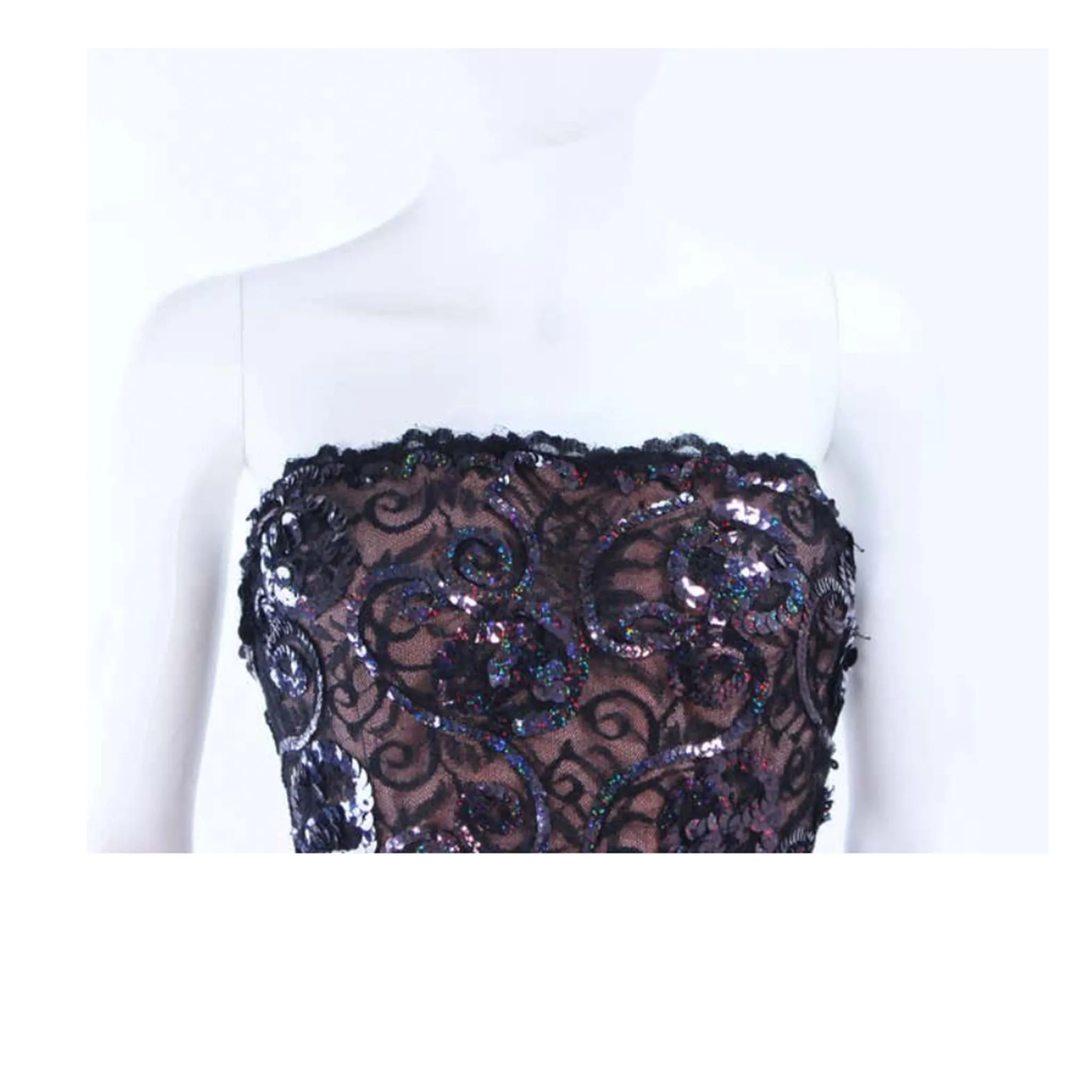 ARNOLD SCAASI 1980s Black Lace Sequin Tiered Gown Size  4-6