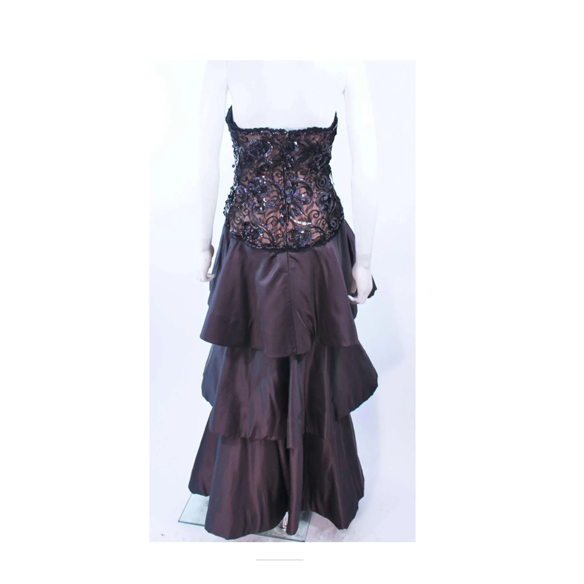 ARNOLD SCAASI 1980s Black Lace Sequin Tiered Gown Size  4-6