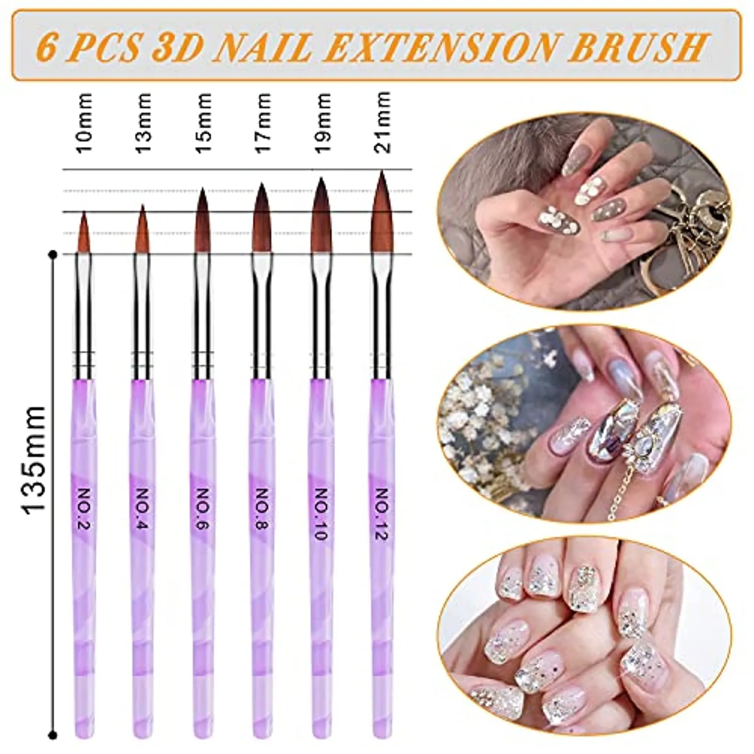 AROIC 28 Pcs Acrylic Nail Brush Set Including 7 Pcs UV Gel Nail Art Brushes, 6 Pcs 3D Nail Extension Brush, 5Pcs Double Ended Dotting Nail Pen For Nail Art DIY With White Box, colorful