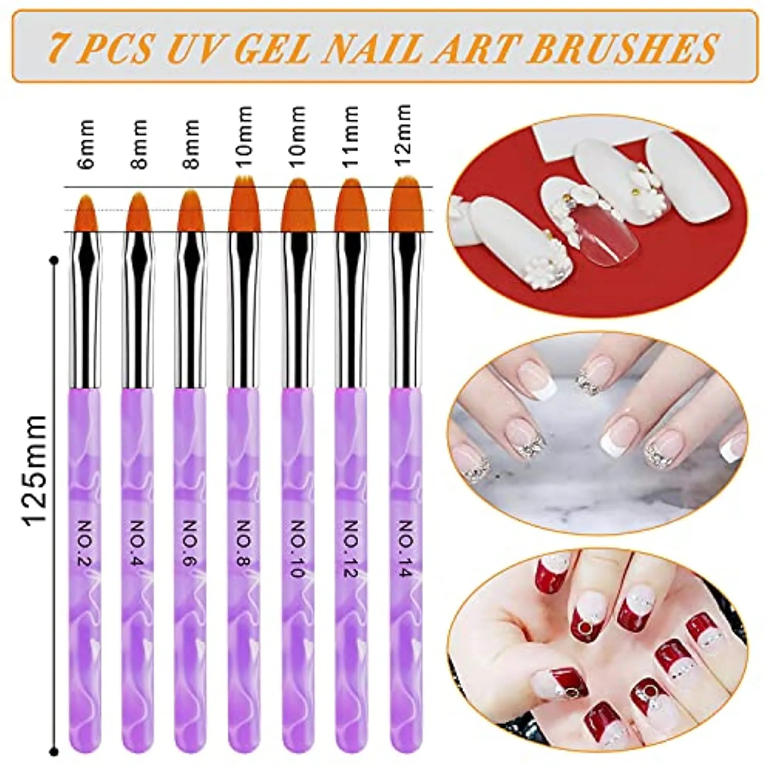 AROIC 28 Pcs Acrylic Nail Brush Set Including 7 Pcs UV Gel Nail Art Brushes, 6 Pcs 3D Nail Extension Brush, 5Pcs Double Ended Dotting Nail Pen For Nail Art DIY With White Box, colorful
