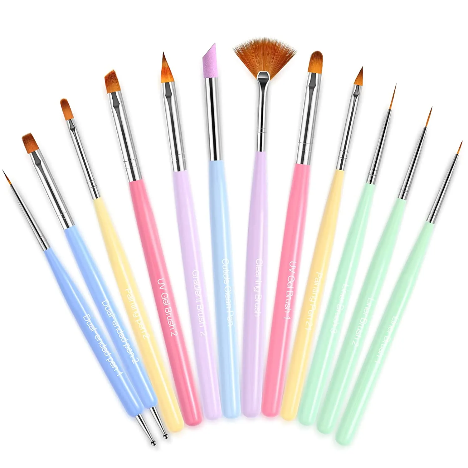 AROIC 28 Pcs Acrylic Nail Brush Set Including 7 Pcs UV Gel Nail Art Brushes, 6 Pcs 3D Nail Extension Brush, 5Pcs Double Ended Dotting Nail Pen For Nail Art DIY With White Box, colorful