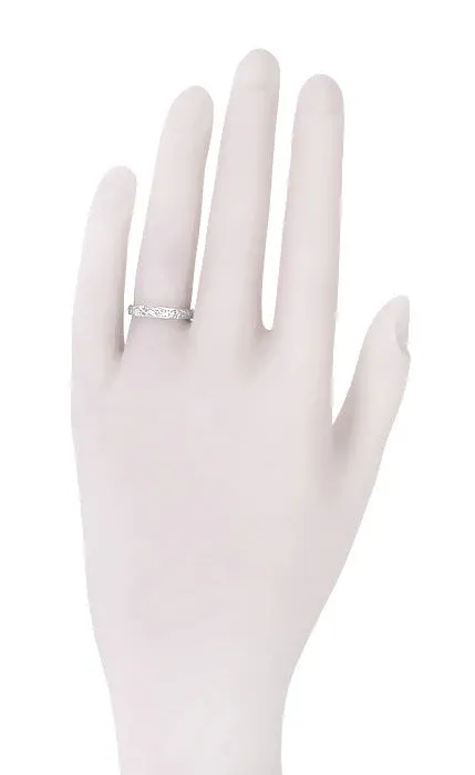 Art Deco Flowers and Leaves Engraved Wedding Ring in Platinum