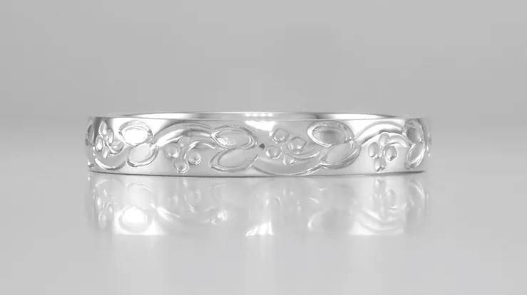 Art Deco Flowers and Leaves Engraved Wedding Ring in Platinum