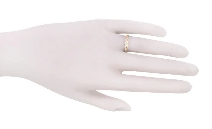 Art Deco Leaves and Flowers Carved Wedding Band in 14 Karat Rose Gold