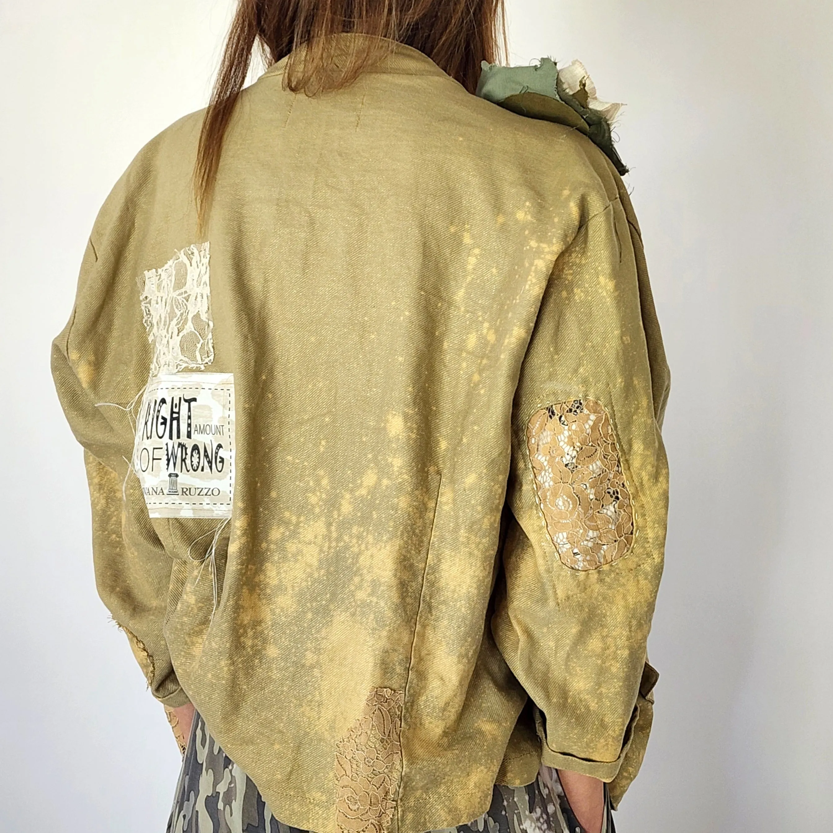 Artisan Approach / Designer Blazer Unique Concept Wear Large 3D White Rose Linen Avangard Fashion Shabby Chic Jacket
