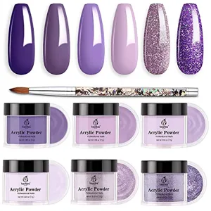 Beetles 6 Pcs Grape Vine Purple Acrylic Powder Nail Kit with 100% Kolinsky Hair Acrylic Nail Brush