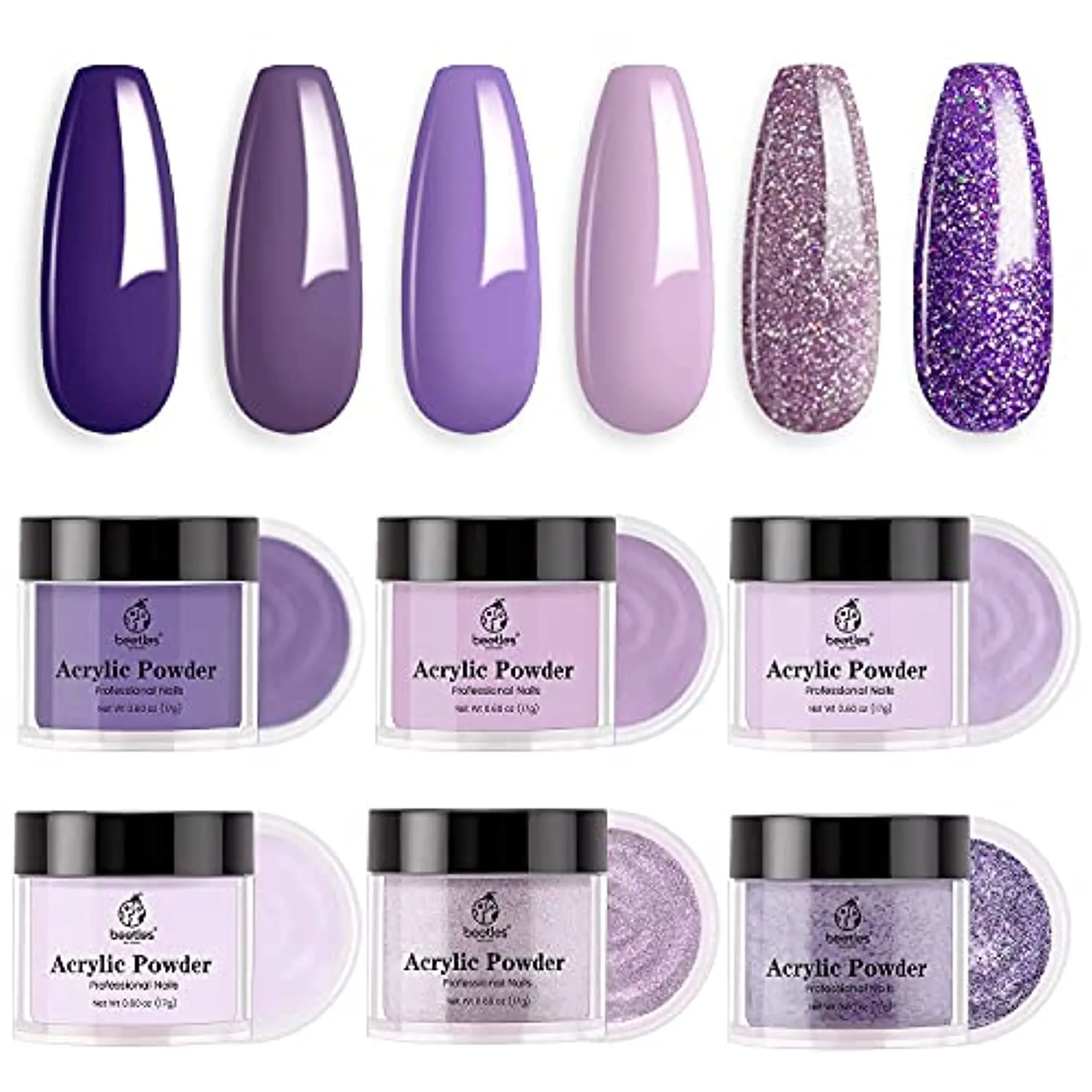 Beetles 6 Pcs Grape Vine Purple Acrylic Powder Nail Kit with 100% Kolinsky Hair Acrylic Nail Brush