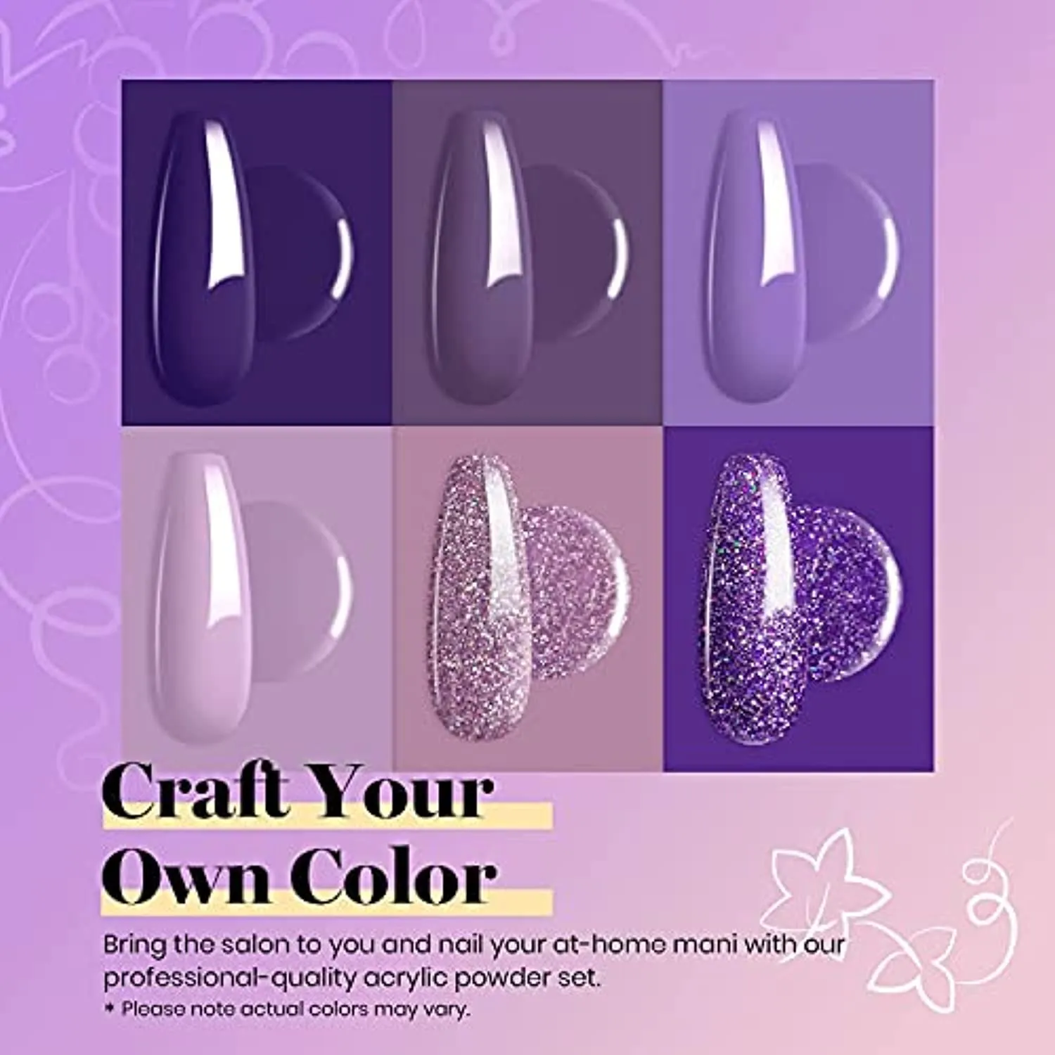 Beetles 6 Pcs Grape Vine Purple Acrylic Powder Nail Kit with 100% Kolinsky Hair Acrylic Nail Brush