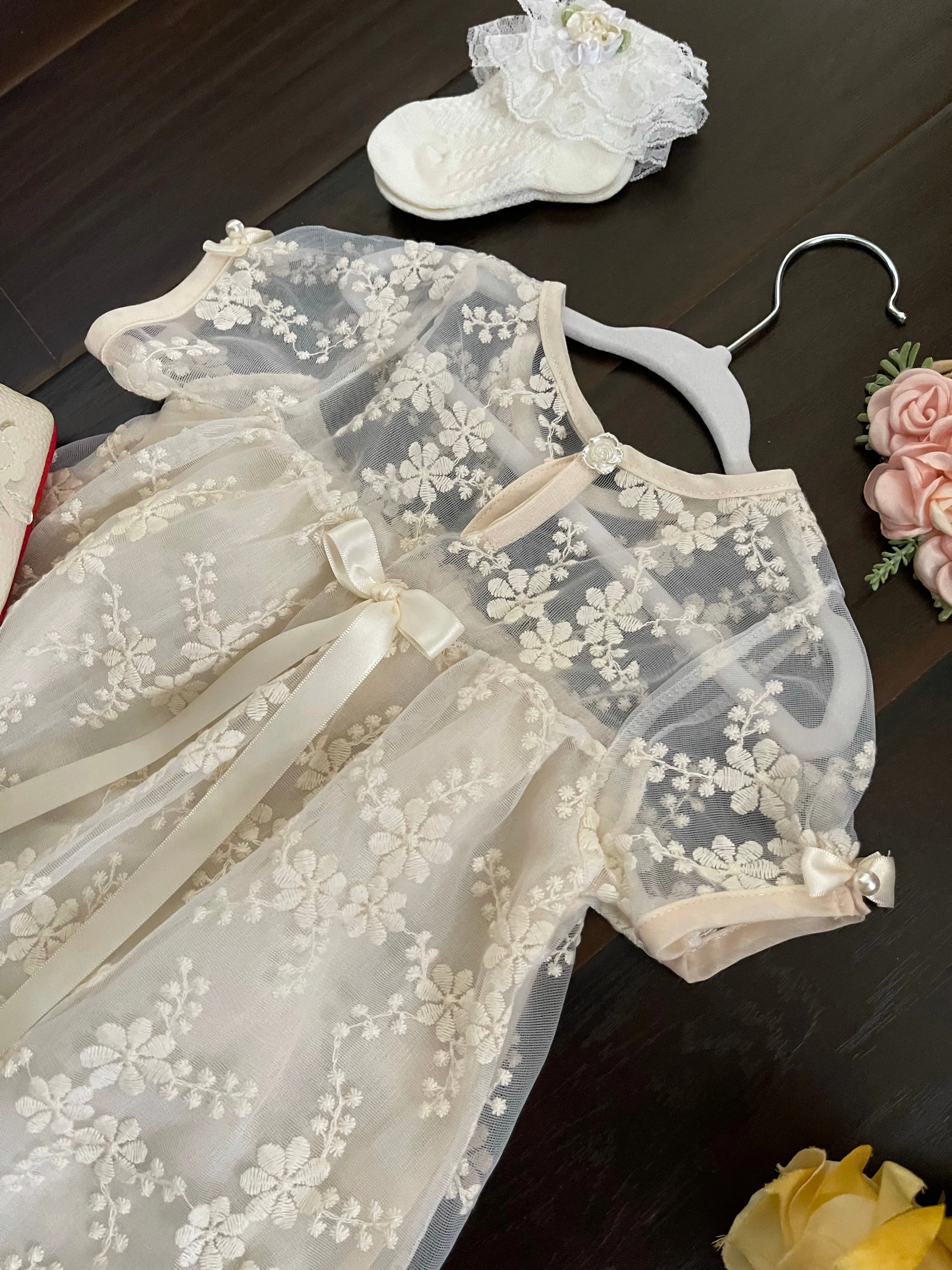 Beige Embroidered Girl Dress