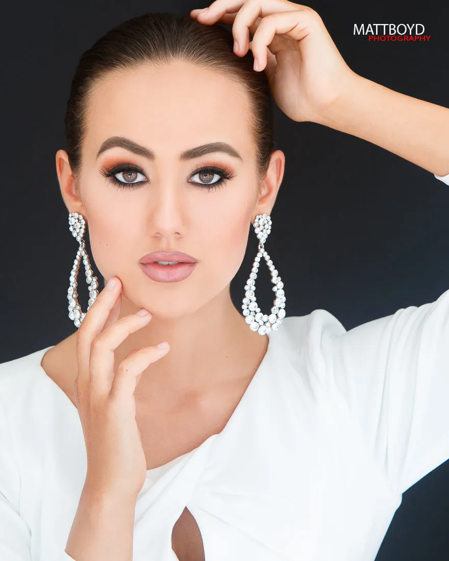Big Aqua Crystal Pageant Hoop Earrings | 3.75" | Aqua Earrings | 302245