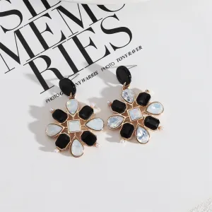 Black Acrylic & Crystal Pearl 18K Gold-Plated Botanical Drop Earrings