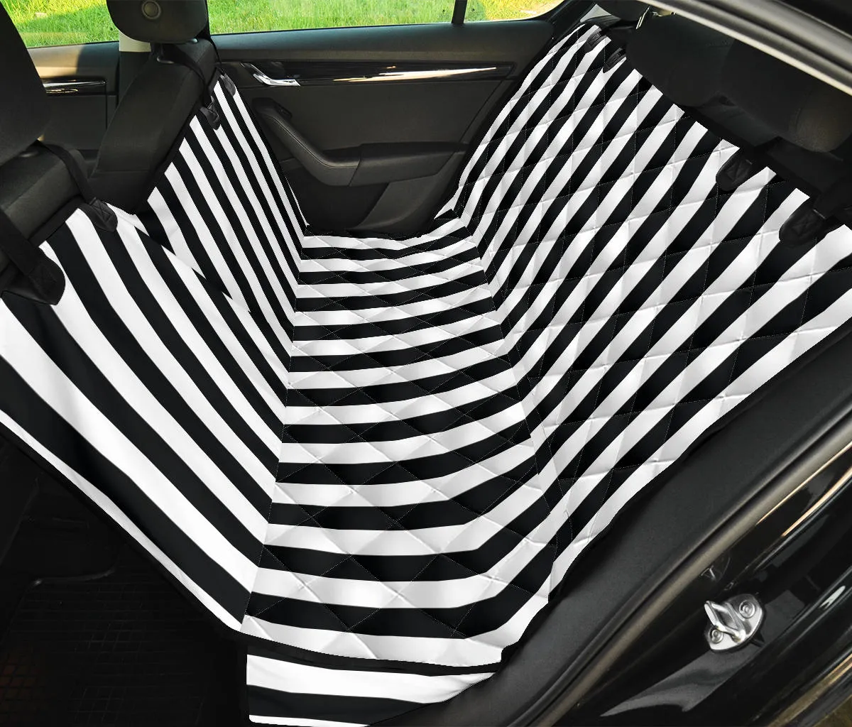 Black and White Striped Back Bench Seat Cover For Pets