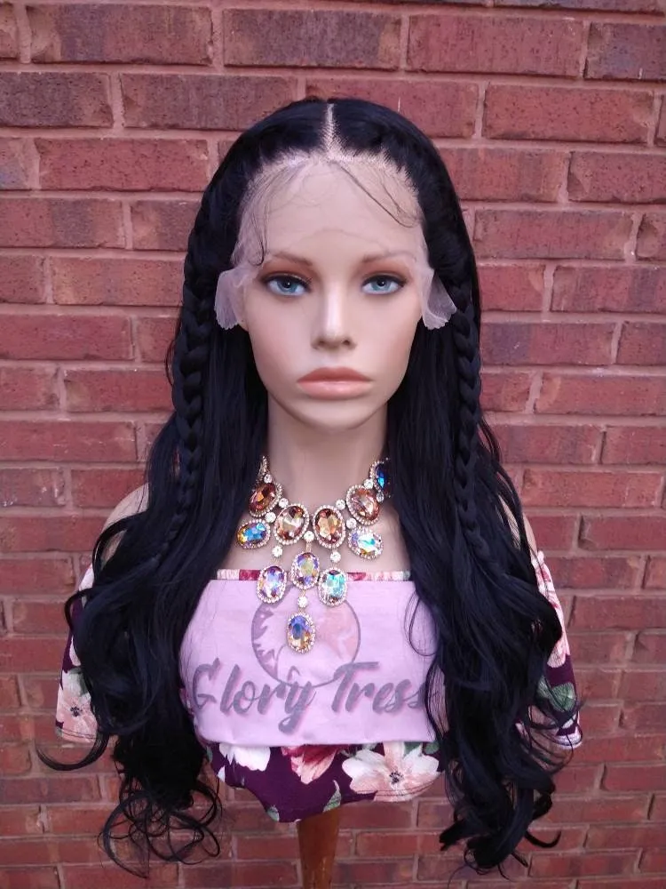 Black Curly Lace Front Wig | 13X6 HD Lace Front Wig | Pre-styled Braided Wedding Prom Wig | Glory Tress Wigs, Alopecia Chemo Wig / INDIA