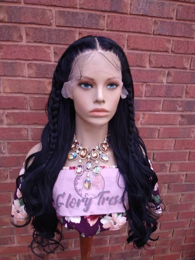 Black Curly Lace Front Wig | 13X6 HD Lace Front Wig | Pre-styled Braided Wedding Prom Wig | Glory Tress Wigs, Alopecia Chemo Wig / INDIA