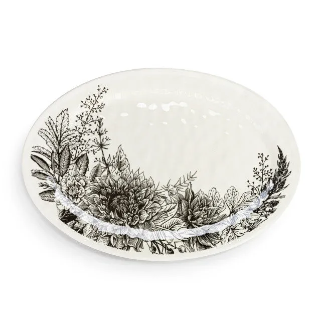 Black Floral Melamine Oval Platter