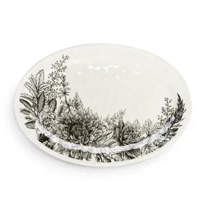 Black Floral Melamine Oval Platter