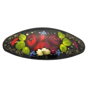 Black Green with Red Flowers Hair Clip