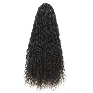 Black Pre-looped Crochet Box Braids with Human Hair Curls