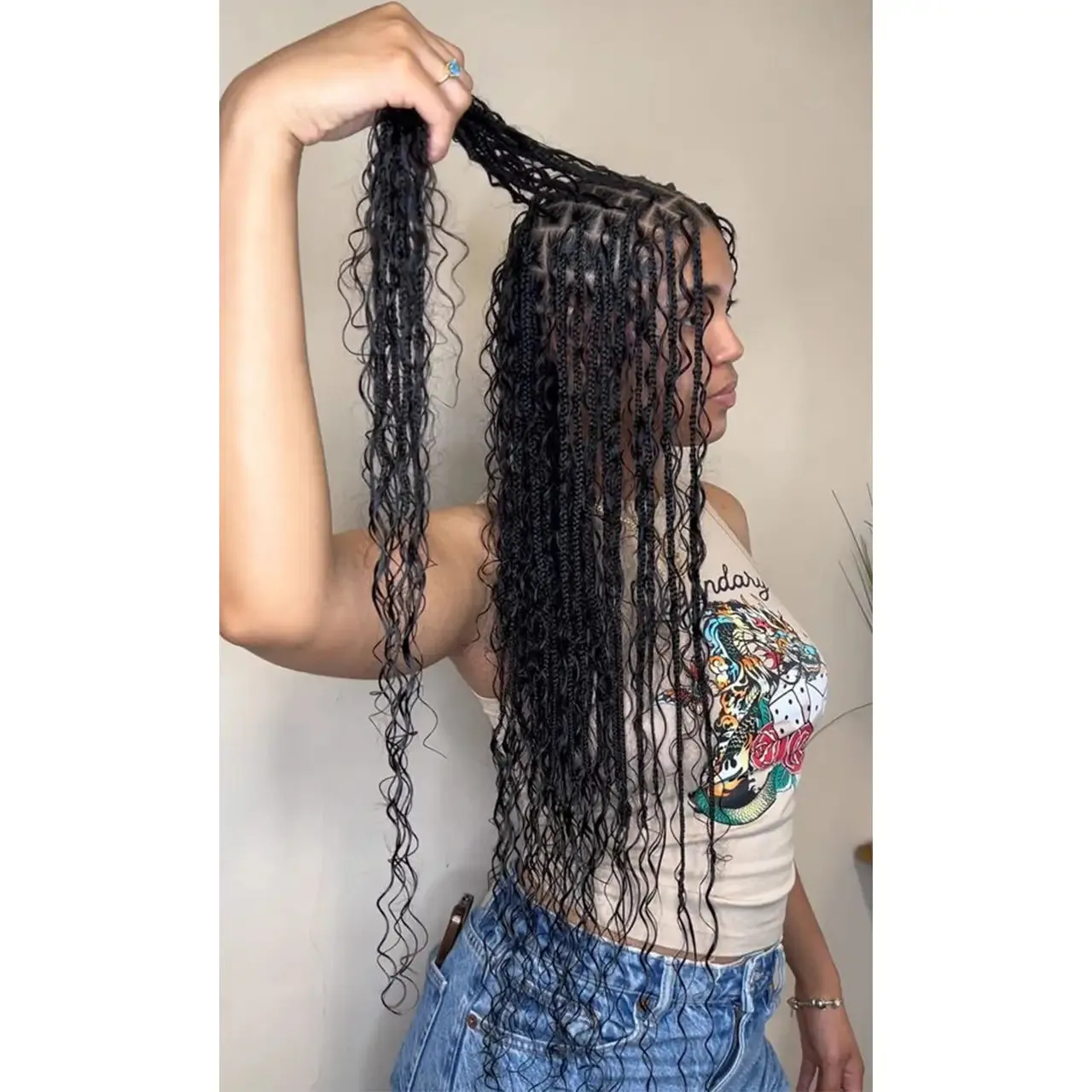 Black Pre-looped Crochet Box Braids with Human Hair Curls