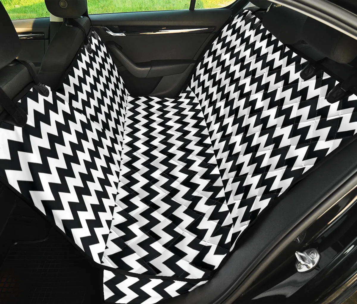 Black White Chevron Back Seat Bench Cover Protector For Pets