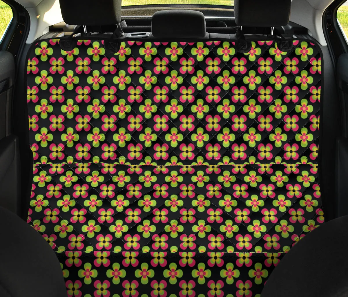 Black With Green and Pink Retro Flowers Pet Hammock Back Seat Cover For Dogs