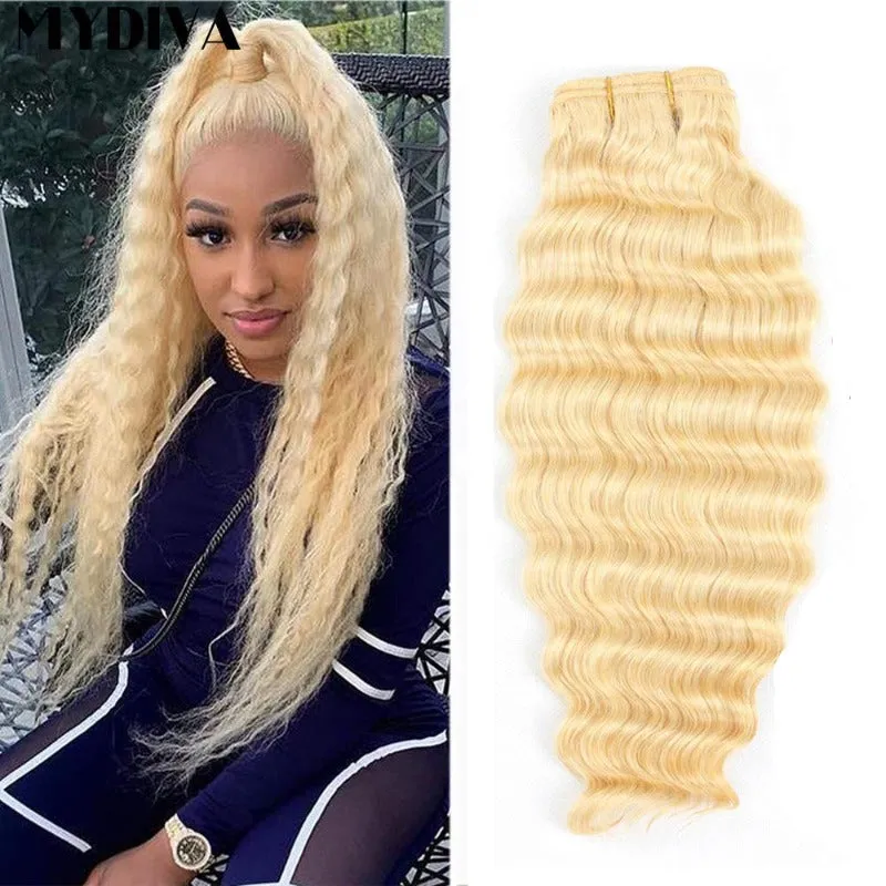 Blonde 613 Deep Wave weft bundle Russian Mink Virgin Remy 100 Human Hair