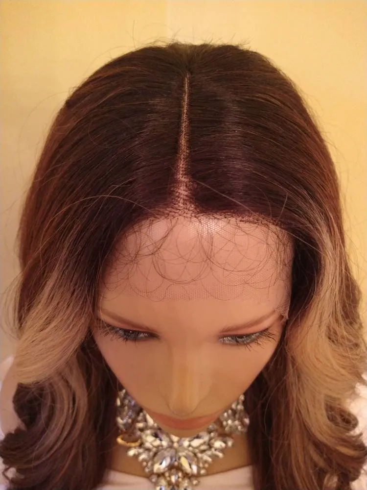 Blonde Wavy Lace Front Wig | Money Piece Highlights Ombre Blonde Wig | Glory Tress Wigs, Front Lace Wig For Chemo Alopeia // CHOCOLATE CREAM