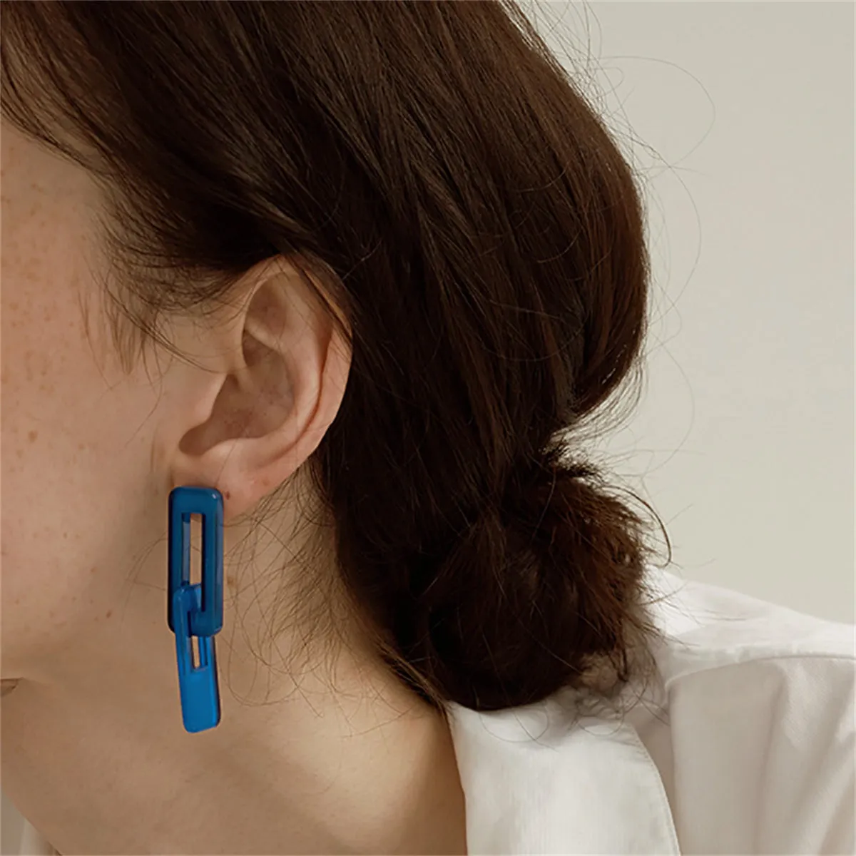 Blue Acrylic & Silver-Plated Double Rectangle Drop Earrings
