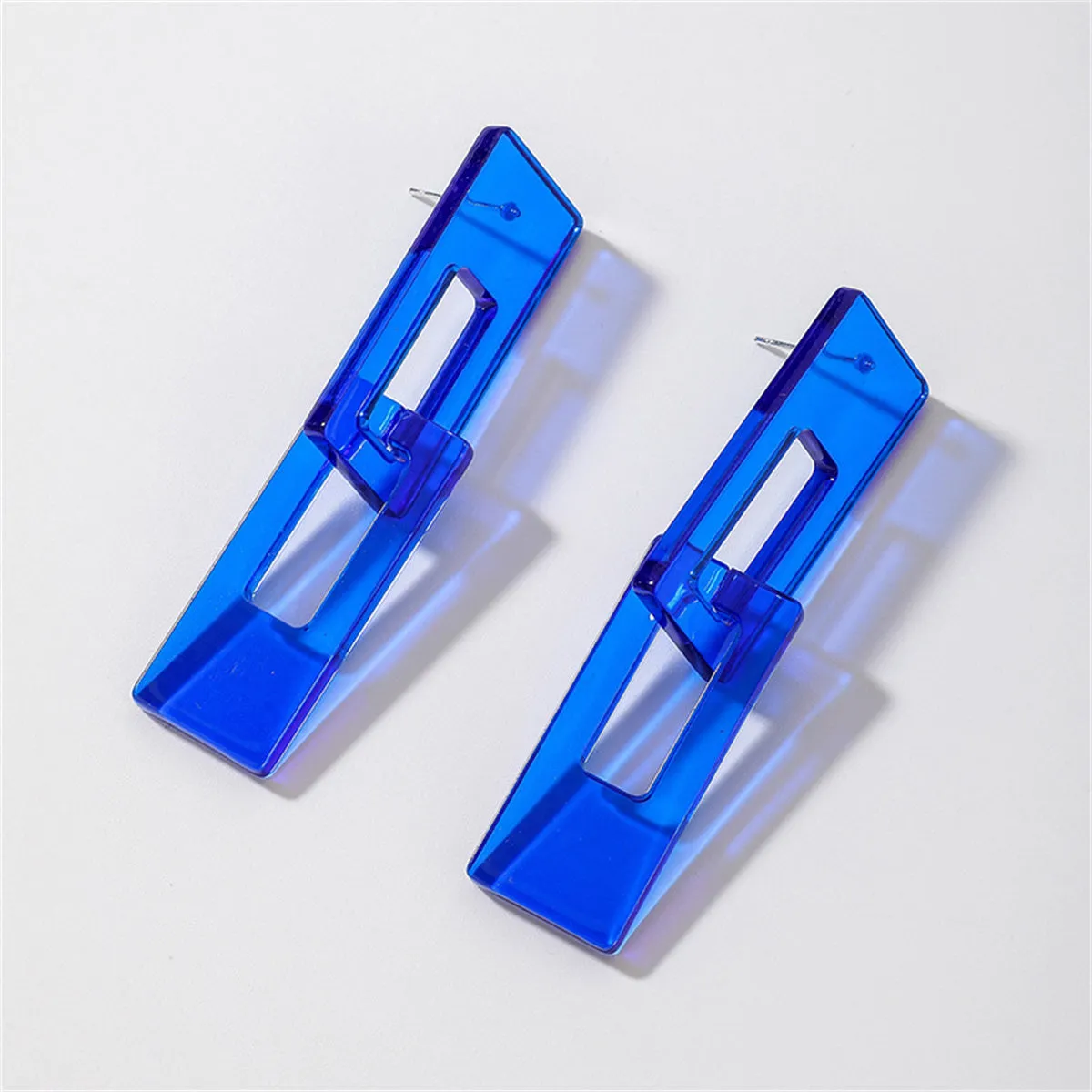 Blue Acrylic & Silver-Plated Double Rectangle Drop Earrings