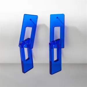 Blue Acrylic & Silver-Plated Double Rectangle Drop Earrings