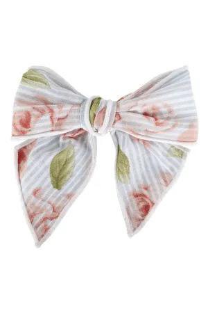 Blue & Pink Rose Print Hair Bow