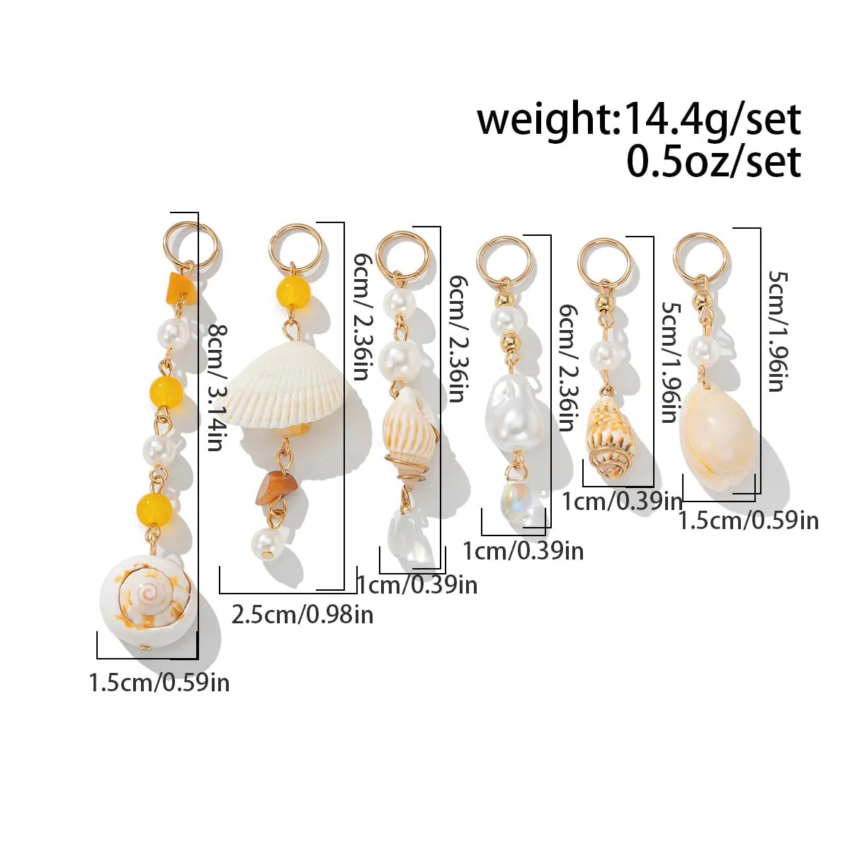 Boho 6pcs Irregular Pearl Conch Crystal Chain Hair Braids Ring Set