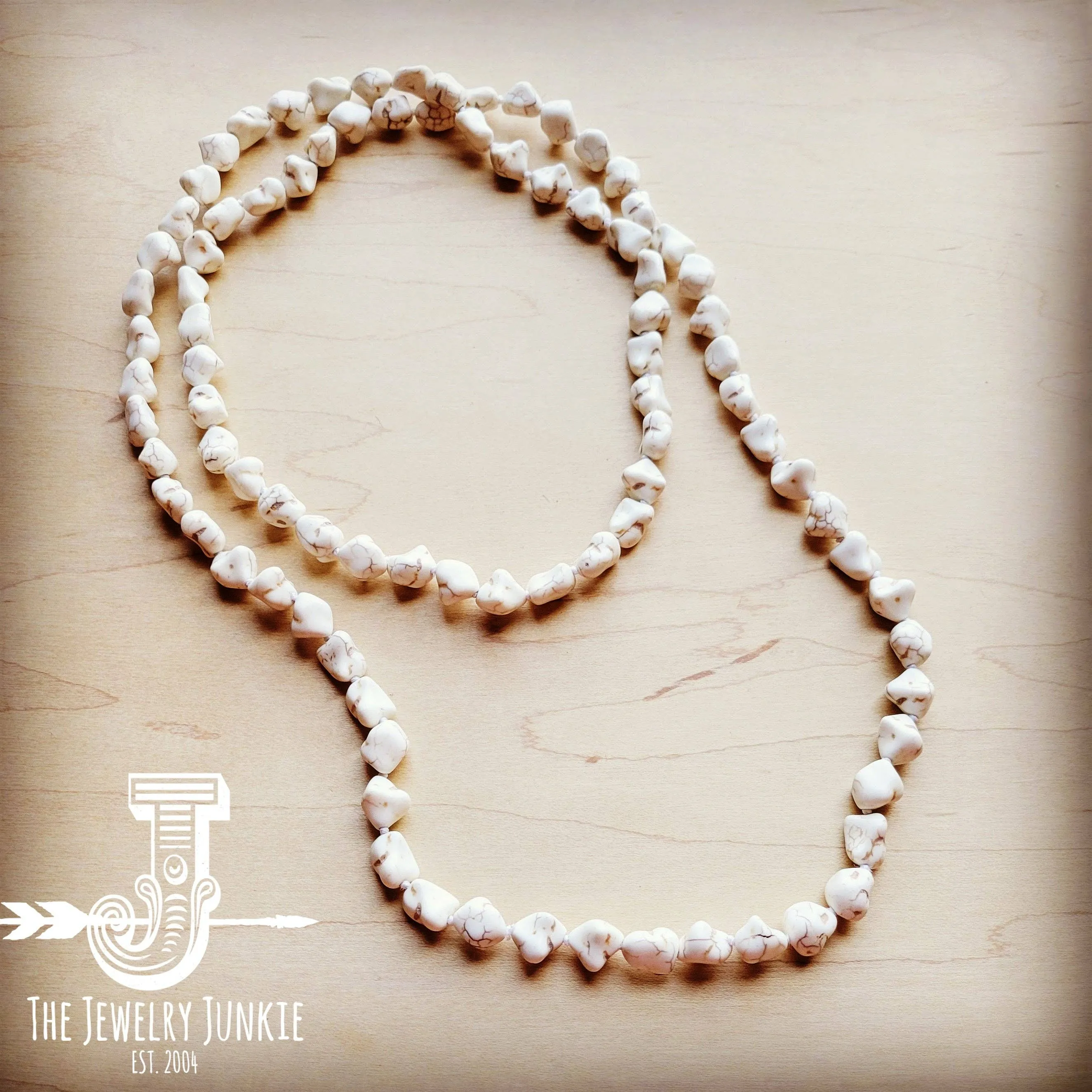 Boho Beaded Layering Necklace w/ White Turquoise: White