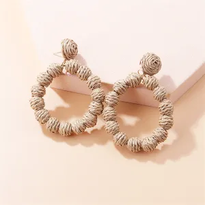 Brown Raffia Beaded Drop Earrings