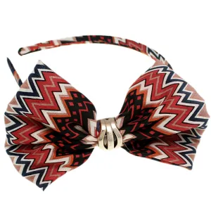 Brown White Chevron Hair Bow Headband