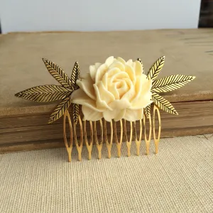 Cabbage Rose Weed Comb - Gold & Ivory