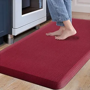 Carvapet Anti-Fatigue Floor Mat Cushioned Kitchen Comfort Mat Waterproof Non-Slip Standing Desk Mats and Rugs Heavy Duty PVC Ergonomic Foam Mat for Home Kitchen Office Laundry,Burgundy,17.3"x39"