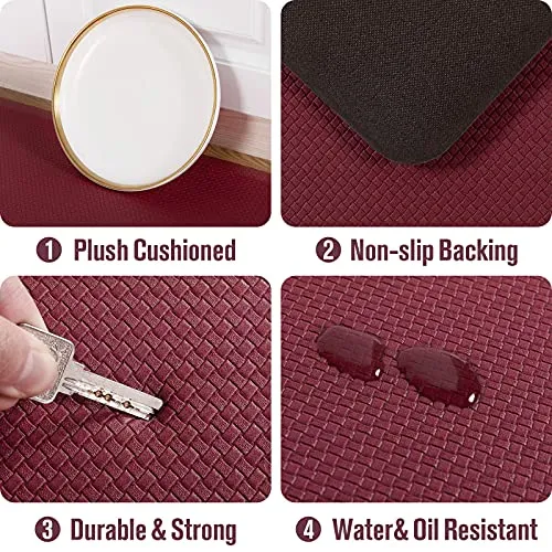 Carvapet Anti-Fatigue Floor Mat Cushioned Kitchen Comfort Mat Waterproof Non-Slip Standing Desk Mats and Rugs Heavy Duty PVC Ergonomic Foam Mat for Home Kitchen Office Laundry,Burgundy,17.3"x39"