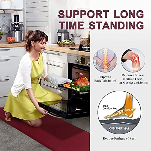 Carvapet Anti-Fatigue Floor Mat Cushioned Kitchen Comfort Mat Waterproof Non-Slip Standing Desk Mats and Rugs Heavy Duty PVC Ergonomic Foam Mat for Home Kitchen Office Laundry,Burgundy,17.3"x39"