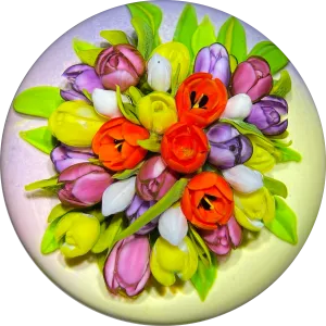 Cathy Richardson 2021 Flamework "Joy of Spring: Tulip Bouquet" on Opaque Ground 1 of 1