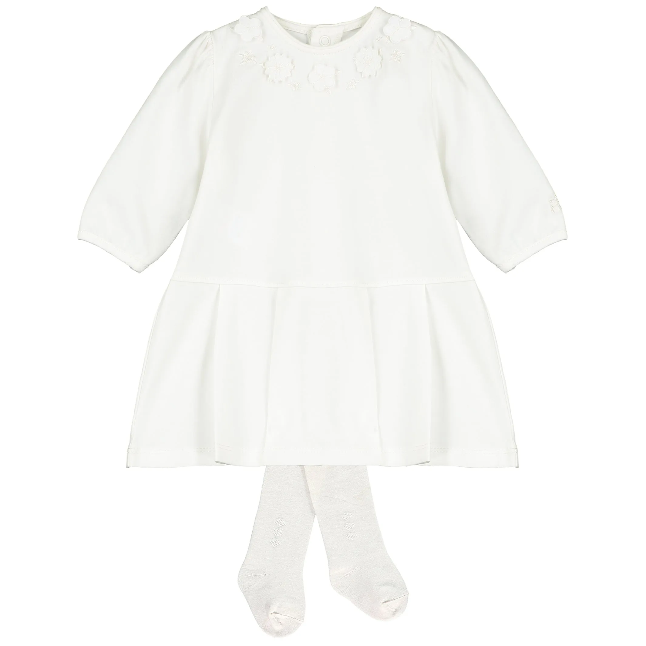 Celeste Ivory Dress with Flower Detail & Tights