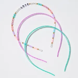 Claire's Club Pastel "Love" Beaded Headbands - 3 Pack | Rainbow