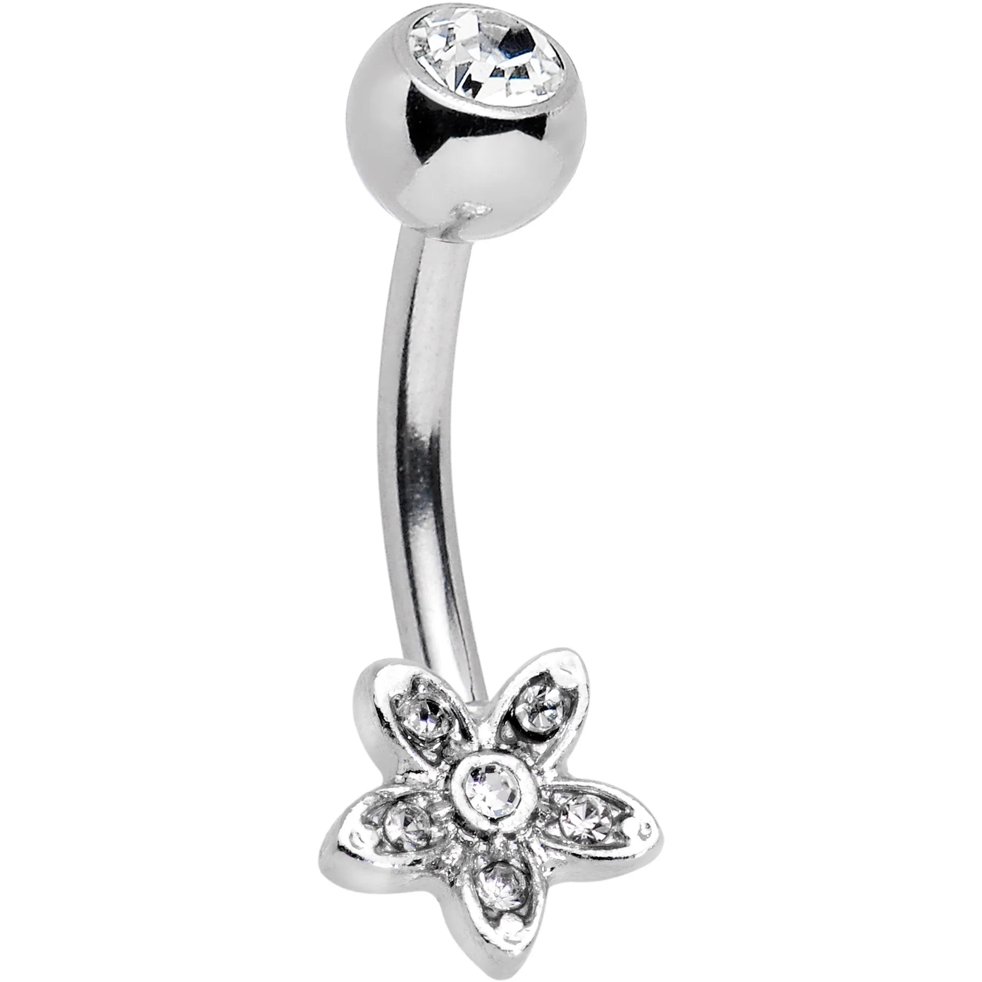 Clear Gem Field of Flowers Dangle Belly Ring