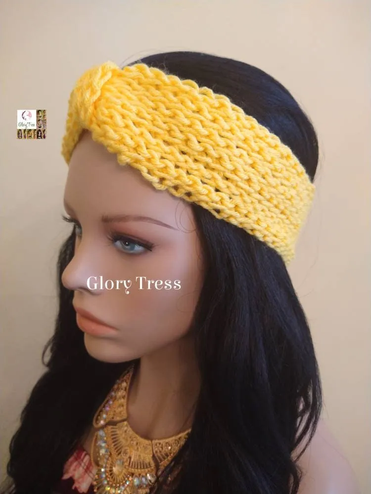 CLEARANCE // Crochet Headband - Yellow Headband - Turbans - Handmade Turban - Handmade Crochet Headband - Glory Tress  // GLAMOROUS