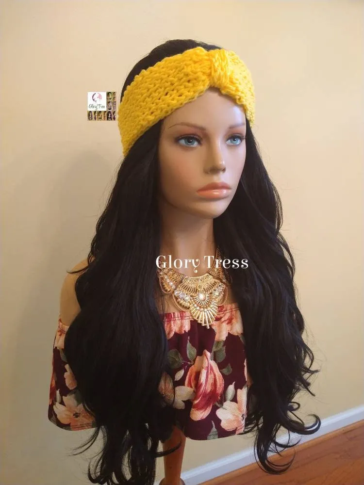 CLEARANCE // Crochet Headband - Yellow Headband - Turbans - Handmade Turban - Handmade Crochet Headband - Glory Tress  // GLAMOROUS