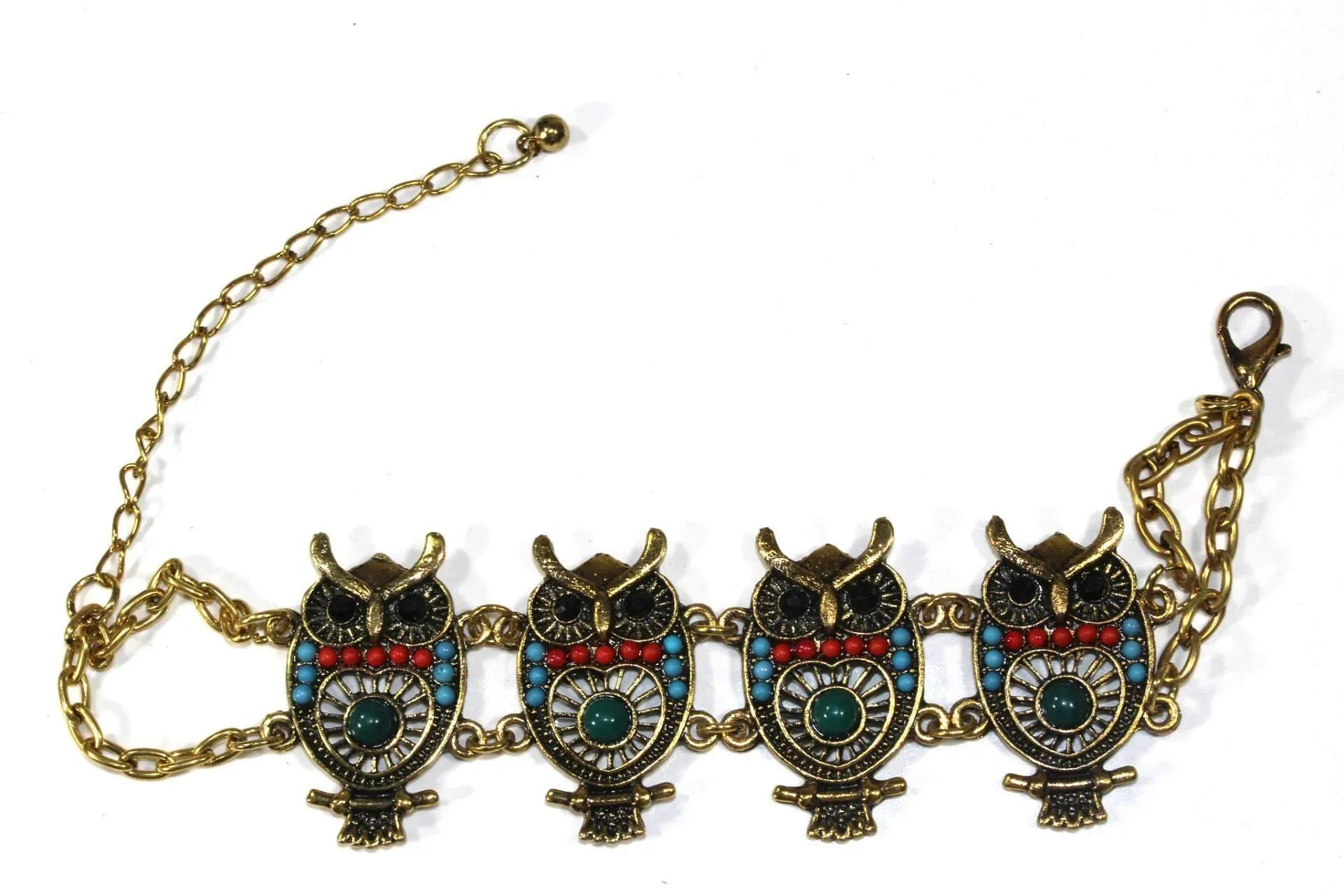 Colorful Bead Drop Perched Owl Bracelet